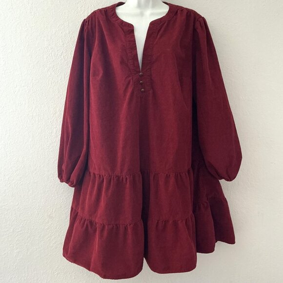 CRANBERRY WOVEN TIERED DRESS HOLIDAY CASUAL PLUS SIZE XXL-20 GUC - Picture 11 of 14
